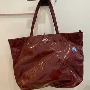 Salvatore Ferragamo Burgundy Patent Leather Tote